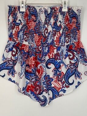 Venus Womens Medium Strapless Tube Top Smocked Bust Red Blue White Paisley